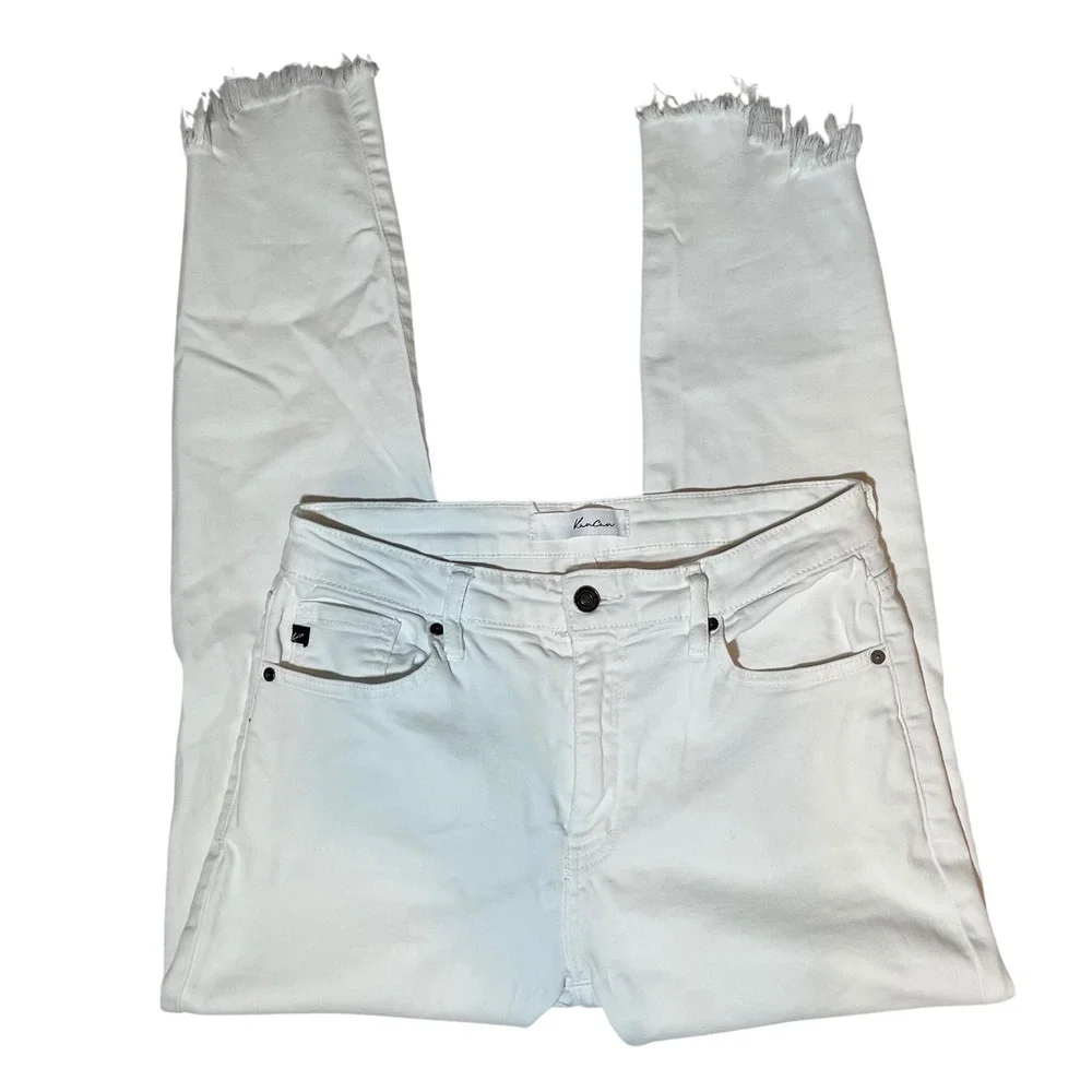 KanCan White Skinny Jeans Frayed High-Low Raw Hem Womens 11/29 Stretch Denim‎
